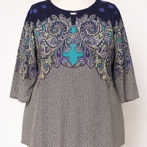 Tiana B Paisley Top Women 2XL 🔥 Y2K  Office Work-to-Night 3/4 Sleeve NWT Barbie